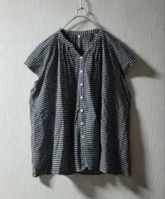 無印良品 フレンチスリーブ チェック ブラウス オーガニックコットンのサムネイル