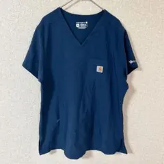 カーハート スクラブ Vネック シャツ M ネイビー 半袖 ロゴ ワーク 医療