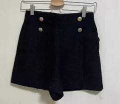 ZARA ザラ 黒 ツイード ショートパンツ ハイウエストパンツ 金ボタン XS