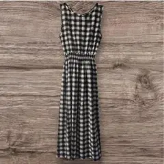 ノースリーブ黒白チェックロングワンピース