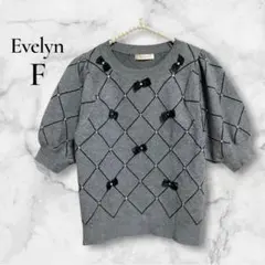 evelyn エブリン ダイヤリボンニットトップス グレー パール フリーサイズ