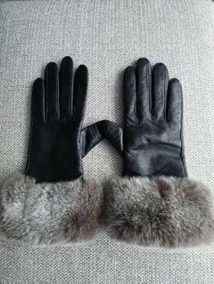 レザー ファー 手袋 ブラック