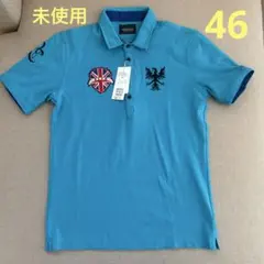 未使用！M相当46サイズメンズ ニコルクラブ ポロシャツロゴ刺繍ターコイズブルー