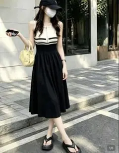 SHEIN シーイン バイカラー ノースリーブ ロングワンピース カジュアル 夏