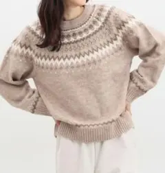 Honeys　ベージュ幾何学模様　長袖セーター