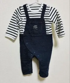 【美品】60cm 70cm オーバーオール　ロンパース　ボーダー　デニム