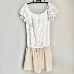 【美品】ROYAL PARTY レースオールインワン ベージュ×ホワイト 花柄