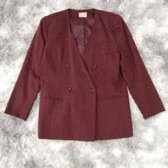 【超美品✨】レディース ノーカラージャケット 赤 (L-LL) 大きいサイズ