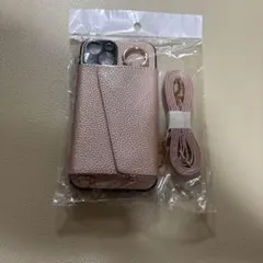 ピンク 合成皮革 iPhone14ケース ショルダーストラップ付き