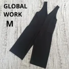 グローバルワーク サロペット オールインワン ワイドパンツ M 黒 無地 通年