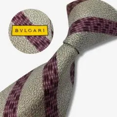 BVLGARI シルクネクタイ ストライプ柄 グレー×マゼンタ