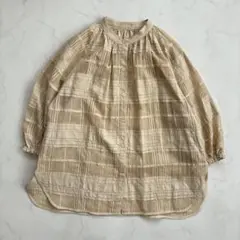 ジャーナルスタンダードレリューム　シアーチェックブラウス　バンドカラー　ベージュ