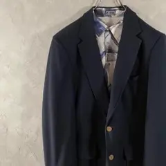 ヴィンテージ　ジャケット　ウール　シンプル　無地　2B 古着　ネイビー　LO17