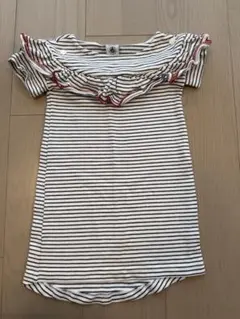プチバトー　ストライプ フリル付きワンピース　95cm
