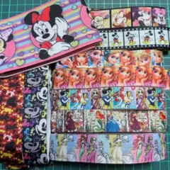 キャラクターリボン　グログランリボン　ディズニー　ミッキー　プリンセス　ヘアゴム
