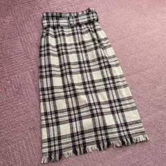 【一度数時間のみ着用】【ミラオーエン】リネンスカート　チェックスカート　サイズ0