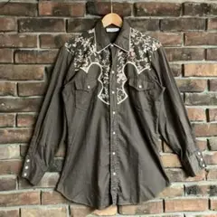 70s California Ranchwear 花柄ウエスタンシャツMヒッピー