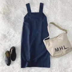 マーガレットハウエル　シルク　リネン　ジャンパースカート　ワンピース　ネイビー