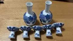 有田焼　秀峰作　酒器セット　徳利2つ、お猪口5つ、染付 牡丹文