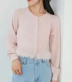 カーディガン ヘムフェイクファーケーブルカーデ レディース