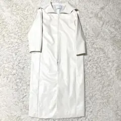 【美品】HELK ヘルク セーラーカラー フェイクレザー コート 白 ロング
