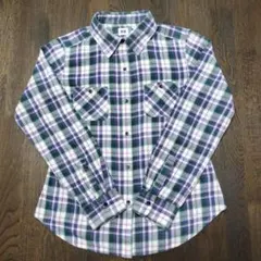 お値下げUNIQLO チェック柄 フランネル長袖シャツレディース L　紫緑白赤