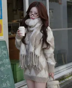 ダーリッチ アーガイルニットアンサンブル ベージュ !!《マフラーのみ》!!