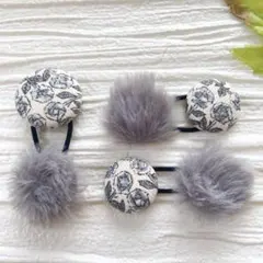 お買い得♡お揃い　コーデュロイリバティとファー　シンプルくるみボタン　3個セット