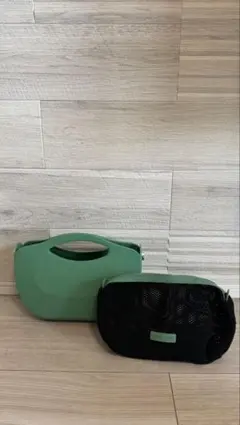 【美品】CHARLES & KEITH ハンドバッグ グリーン ポーチ付き