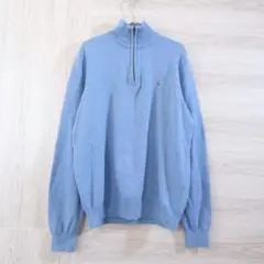 トミーヒルフィガー ハーフジップ　コットンニット ブルー 刺繍ロゴ M
