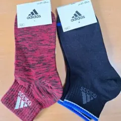 adidas キッズ靴下 21~23cm 赤・黒 2足セット