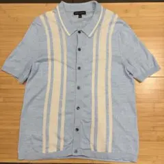 BANANA REPUBLIC 水色 ストライプ ポロシャツ M