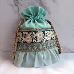 インド刺繍リボン　巾着　ドレス巾着