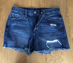 【ユニクロ-UJ】デニムショートパンツ/ダメージ風 ビンテージ《Lサイズ相当》