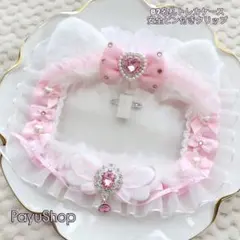 名札 B7硬質トレカケース レースデコ クリップ付き 猫耳 ピンク 221