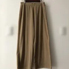 リブ編みベージュワイドパンツ M-L