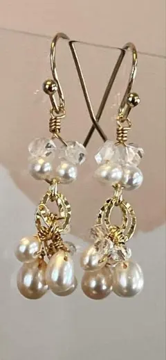 135. ハーキマーダイヤモンド クリスタル シャンデリア ピアス 14kgf