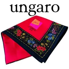 【極美品】ungaro ハンカチ 大判 花柄 無地 ピンク系×ブラック シール付のサムネイル
