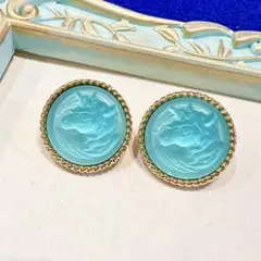 ヴィンテージ デザイン　アクセサリー　ブルー　ゴールド　馬　ピアス　イヤリング