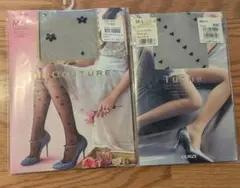 [新品]①GUNZE　柄ストッキング 黒 2個セット