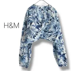 【エイチアンドエム】カットソー　リネン　長袖　総柄　花柄　カシュクール　L