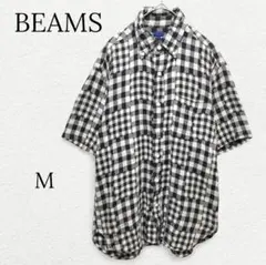 【ビームス】ギンガムチェックシャツ 半袖 トップス コットン 綿 ブラック M