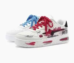 ホワイト/レッド/ブルー アートプリント スニーカー