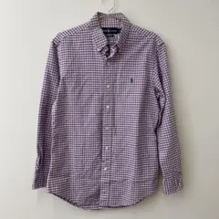 ラルフローレン　長袖ギンガムチェックシャツ　パープル　グリーンポニー　M