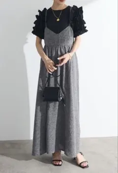 ツイードキャミワンピース　ブラック　frene