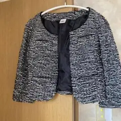値下げ　新品未使用　日本製　Gabriel ノーカラージャケット 黒と白ツイード