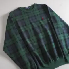 ラルフローレン　９０ｓ　スウェット　ブラックウォッチ柄　赤ポニー　美品