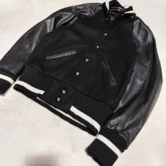 希少 USA製【 スクーカム 】✦ レザー 切替 スタジャン レターマン 黒