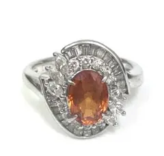 非加熱 パパラチアサファイア 1.355ct ダイヤ Pt900 リング 鑑別書 
