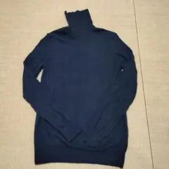MUJI ウール100% タートルネックセーター ネイビー L
